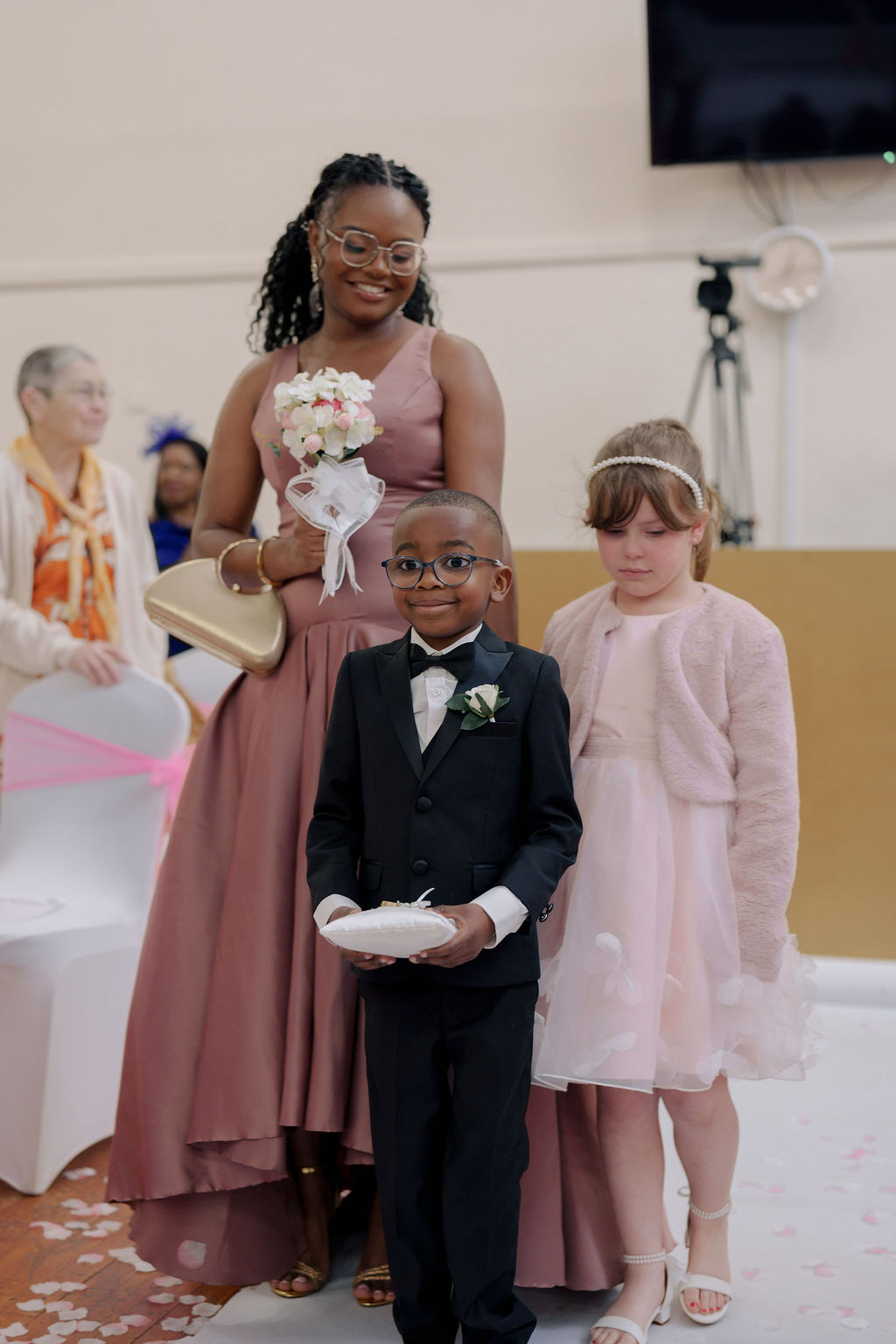 Ring bearer and flower girl at ceremony