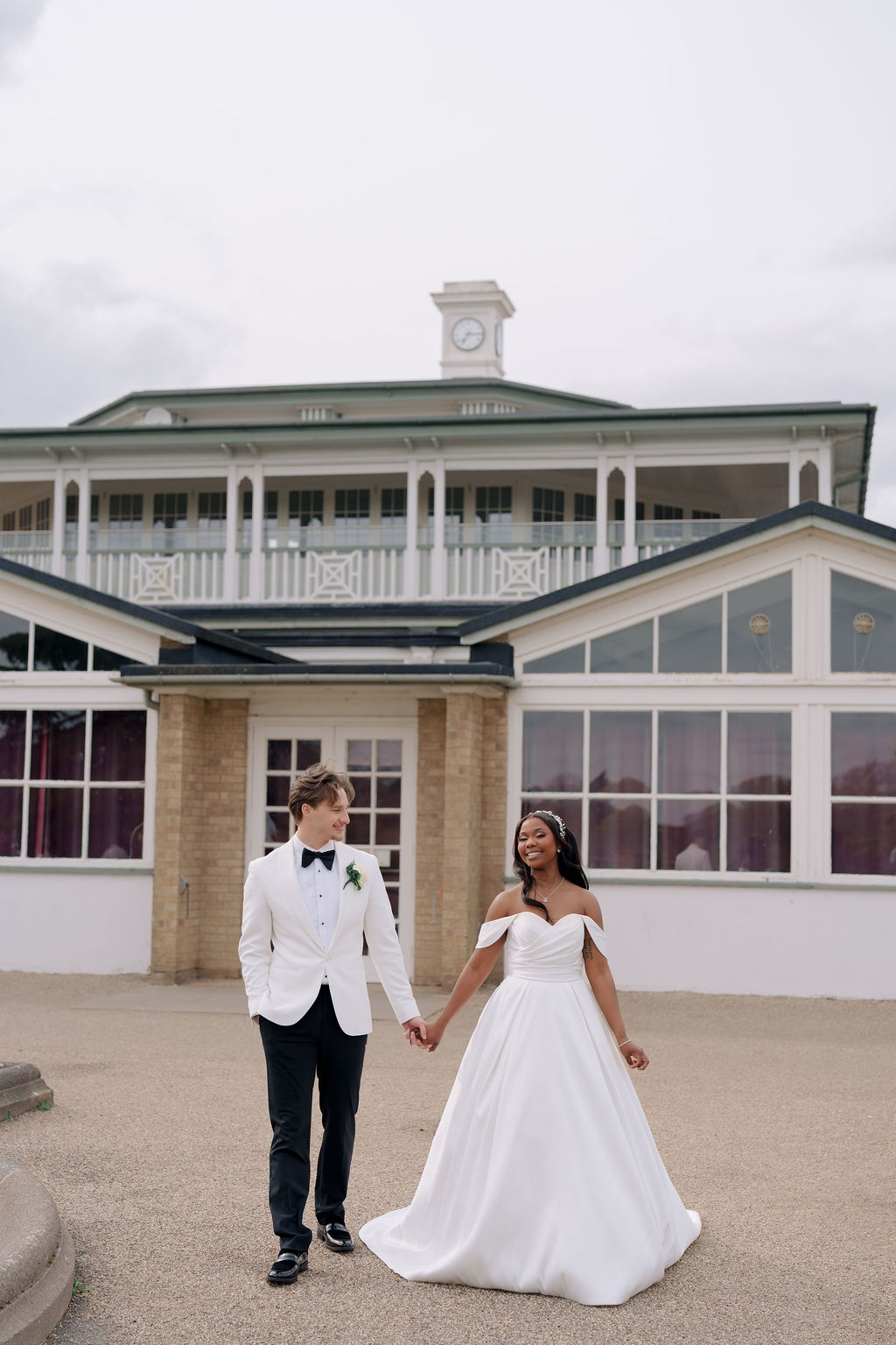 Bride and groom walking